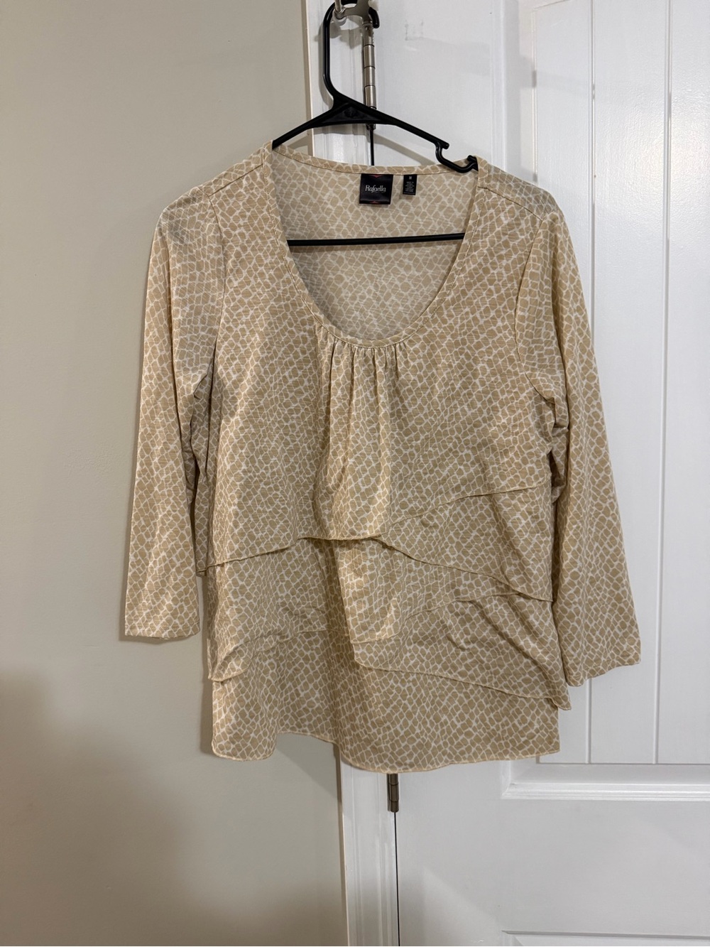 Rafaella Beige Animal Print Layered Asymmetrical Blouse - Size Medium